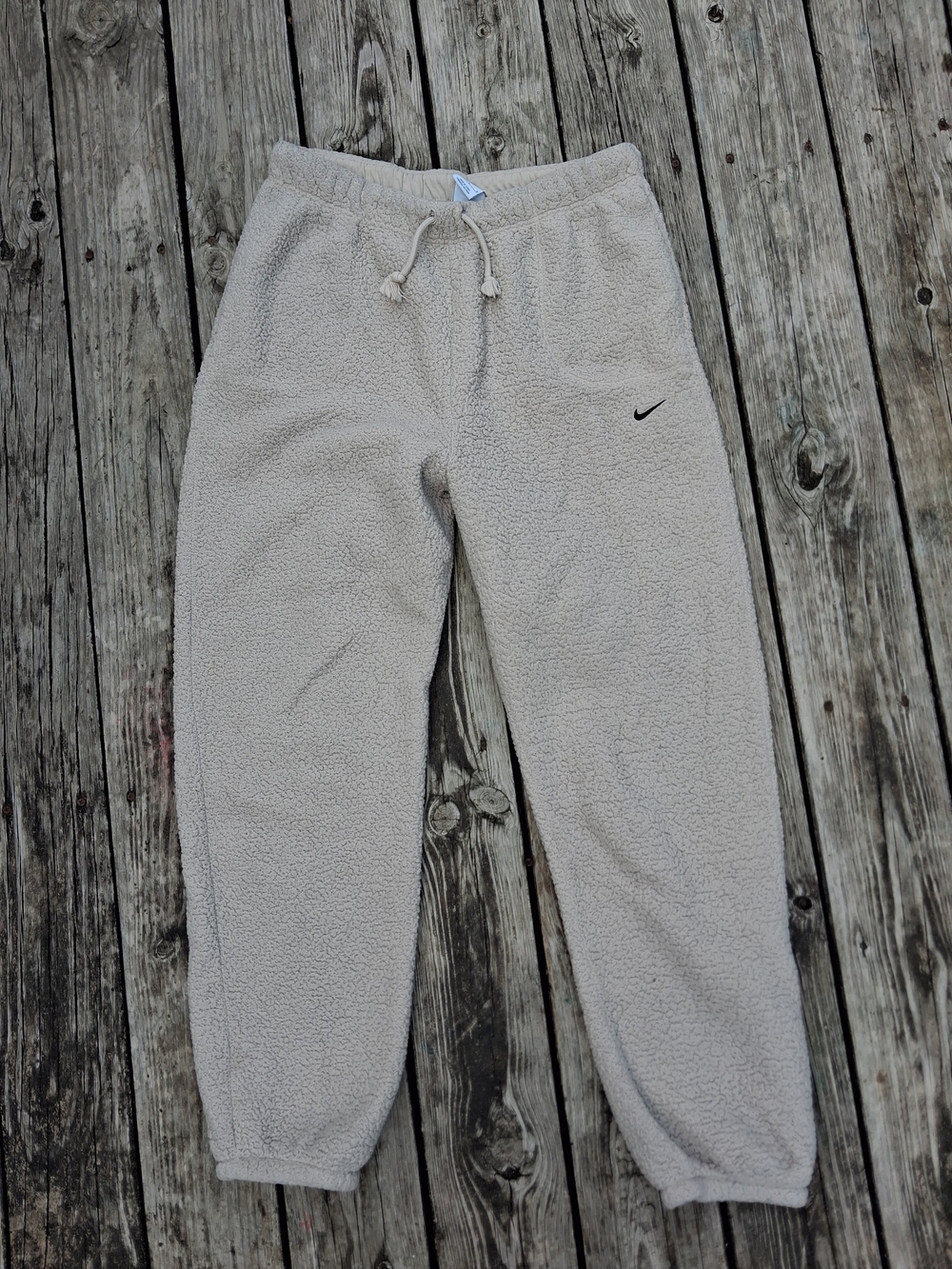 Nike Cream Sherpa Joggers with Black Swoosh